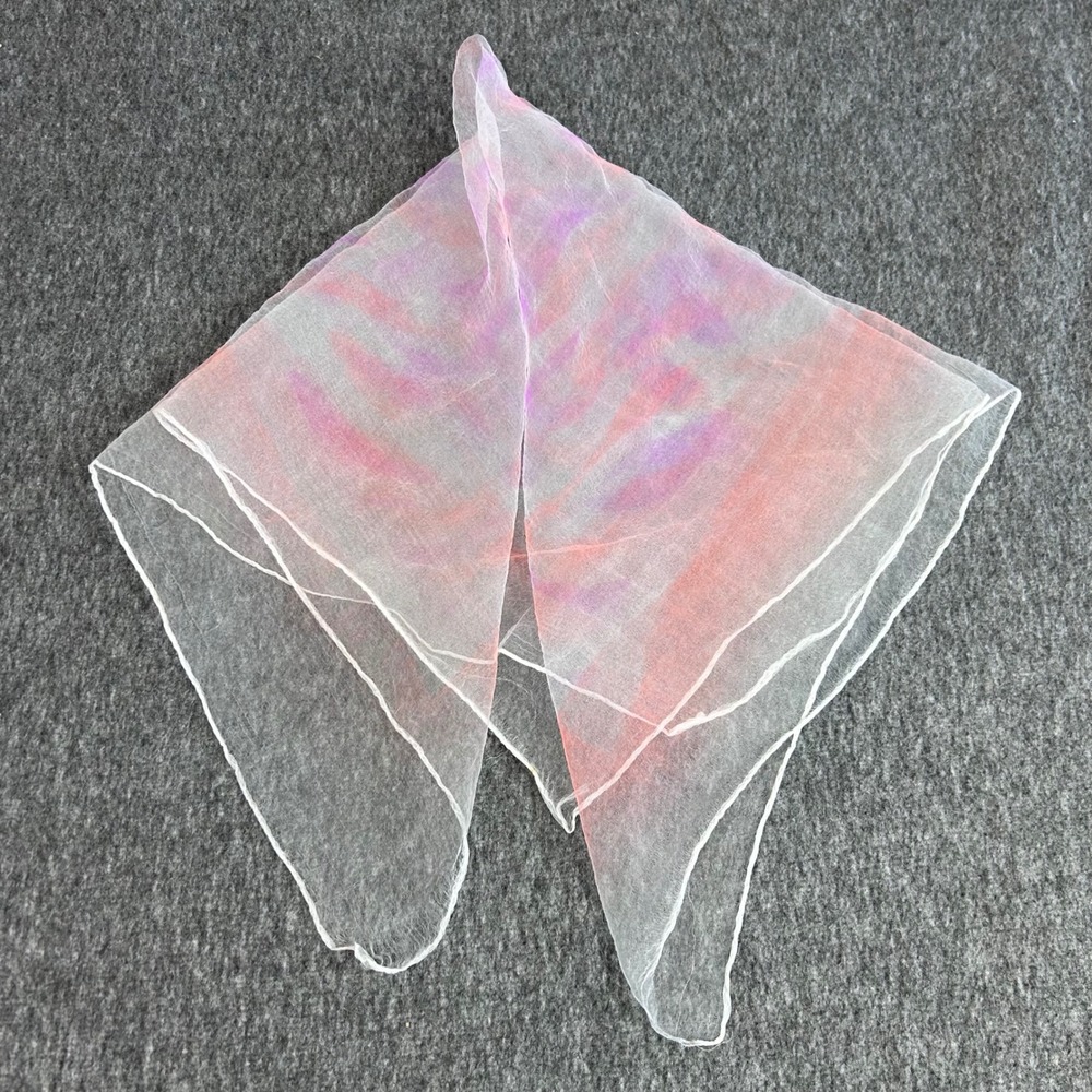 Vintage Sheer Square Scarf Pink Purple Watercolor Print Neckerchief 26x26